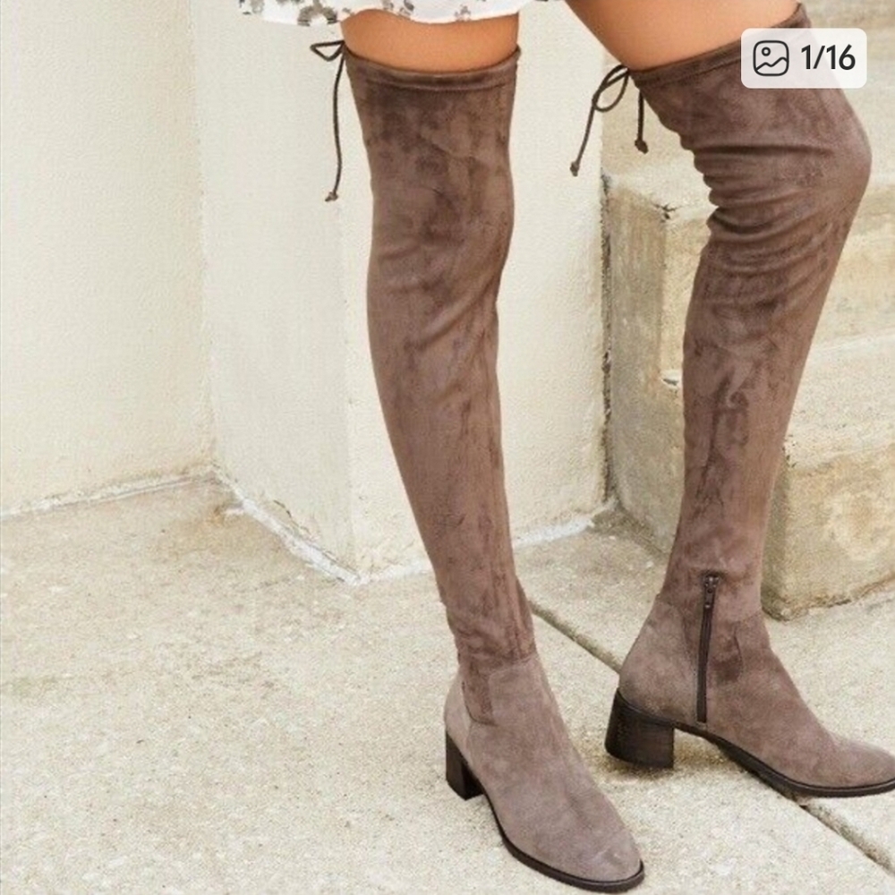 Free People Taupe Brown Suede Over the Knee Boots Coast to Coast Women Size 38